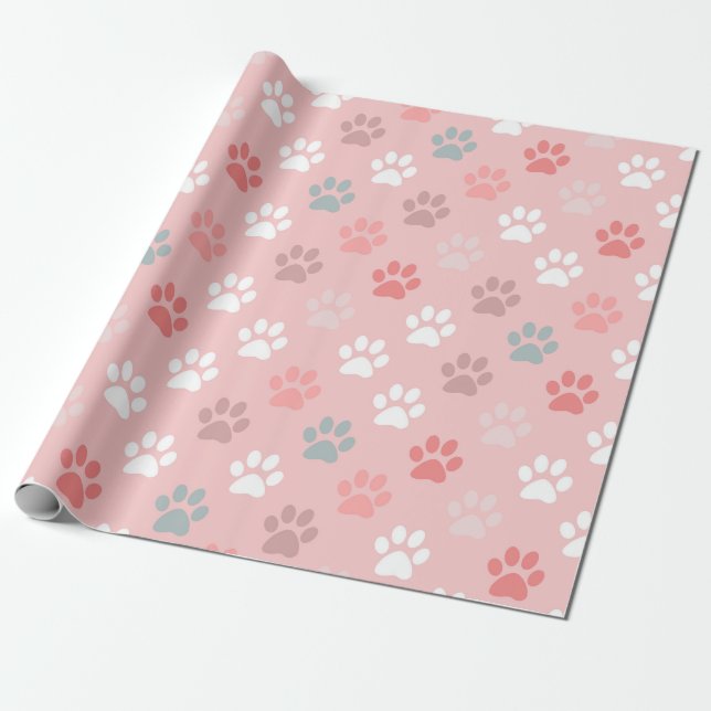 Papel De Regalo Mascota huella de pata - rosa (Desenrollado)