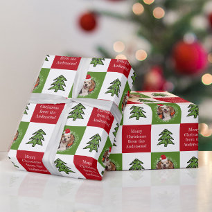 Papel De Regalo Mascota lindo foto Santa Hat Red Green