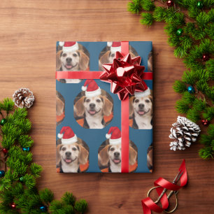 Papel De Regalo Mascota lindo foto Santa Sombreros Navidades Azul