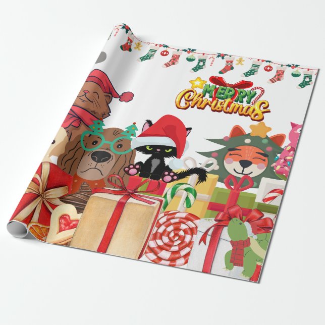 Papel De Regalo Mascotas de Navidades (Desenrollado)