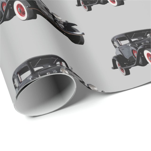 Papel De Regalo Masculina clásica de coches de época negra (Esquina del rollo)