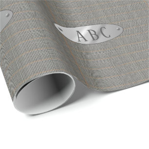 Papel De Regalo Masculino Gray Tweed Monogramed GiftWrap Mens