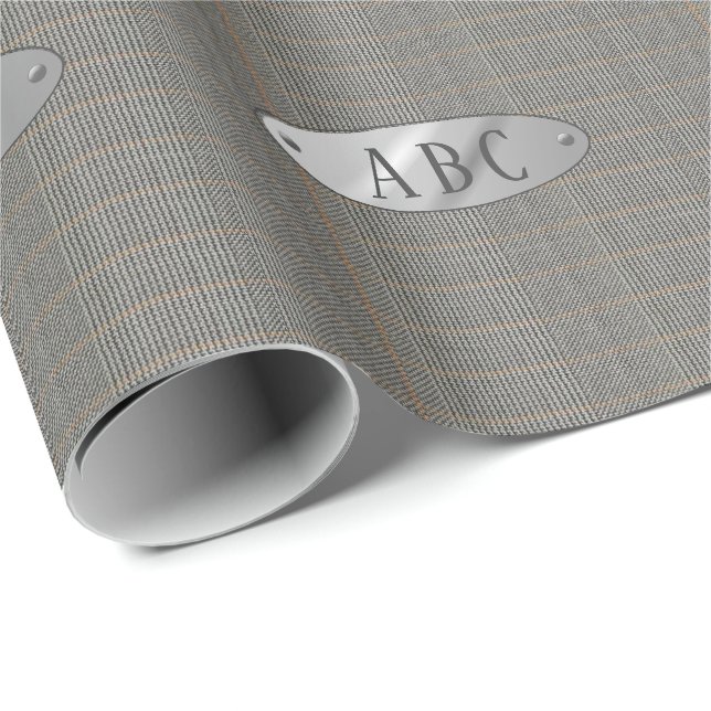 Papel De Regalo Masculino Gray Tweed Monogramed GiftWrap Mens (Esquina del rollo)