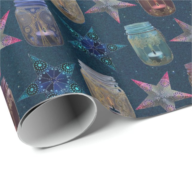 Papel De Regalo Mason Jars and Bohemian Stars Pattern (Esquina del rollo)
