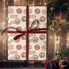 Papel De Regalo Matasellos Clásico Rojo de Correo Aéreo de Santa