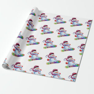 Papel De Regalo Mate del muñeco de nieve de la snowboard