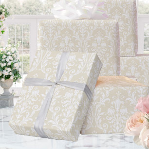 Papel De Regalo Matrimonio elegante de almendras blanco Damask Cre