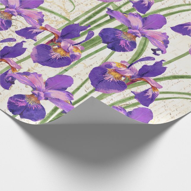 Papel De Regalo Matrimonio elegante de Iris dorado floral morado (Esquina)