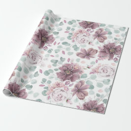 Papel De Regalo Mauve Floral y Eucalipto deja elegancia