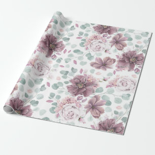 Papel De Regalo Mauve Floral y Eucalipto deja elegancia