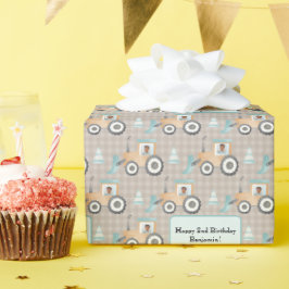 Papel De Regalo Mauve Gingham Plaid Farm Tractor