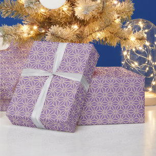 Papel De Regalo Mauve Oriental Amarillo Asanoha Patrón Japonés