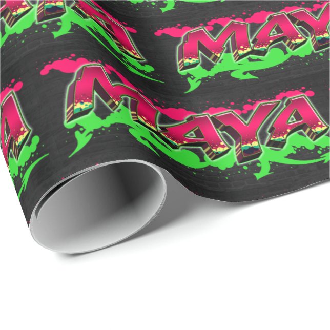 Papel De Regalo Maya Vorname Name Graffiti red green (Esquina del rollo)
