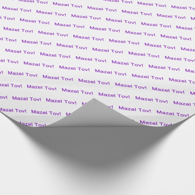 Papel De Regalo ¡Mazel Tov morado! (Felicidades) sobre Blanco (Esquina)