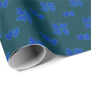 Papel De Regalo Mazipoodles Corazones Azules En Verde azulado oscu