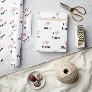 Papel De Regalo Me encantan las notas del Corazón Rojo de Piano