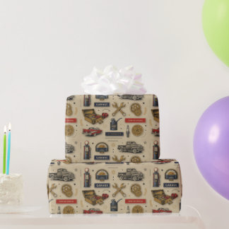Papel De Regalo Mecánico de Coche Clásico Retro Garage Antiguo