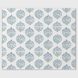 Papel De Regalo Medallón de Estampado en Azul sobre Marfil