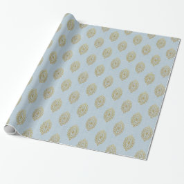Papel De Regalo Medallón Ikat Purpurinoso - Azul cielo y oro