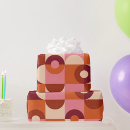 Papel De Regalo Media Century Moderno Mitad Círculos Naranja Marró