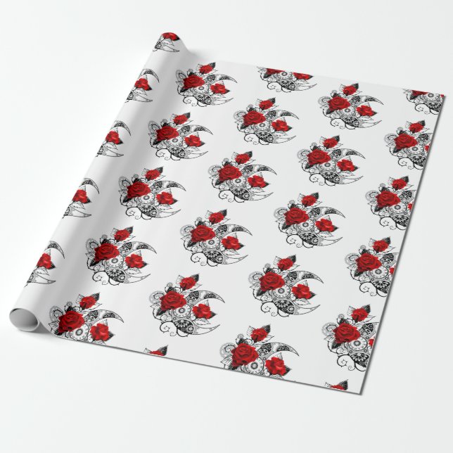 Papel De Regalo Media luna mecánica con rosas rojas (Desenrollado)