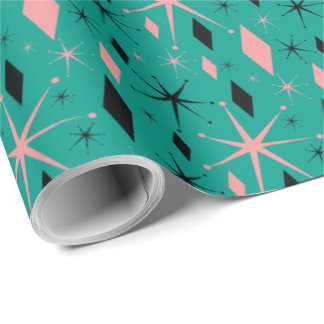 Papel De Regalo Mediados de siglo retros Starburst y diamantes
