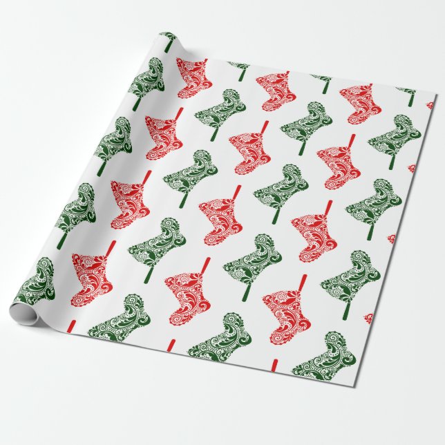 Papel De Regalo Medias del navidad de Paisley (Desenrollado)