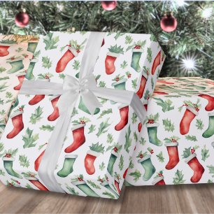 Papel De Regalo Medias Rojas Verdes de Navidad