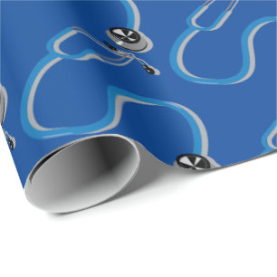 Papel De Regalo Médica azul brillante y Enfermera estetoscopio