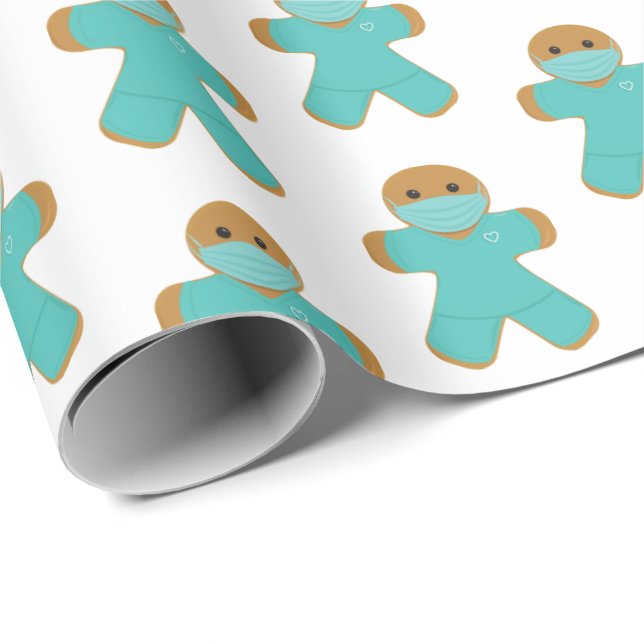 Papel De Regalo Médica de enfermería de Gingerbread Man Scrubs (Esquina del rollo)