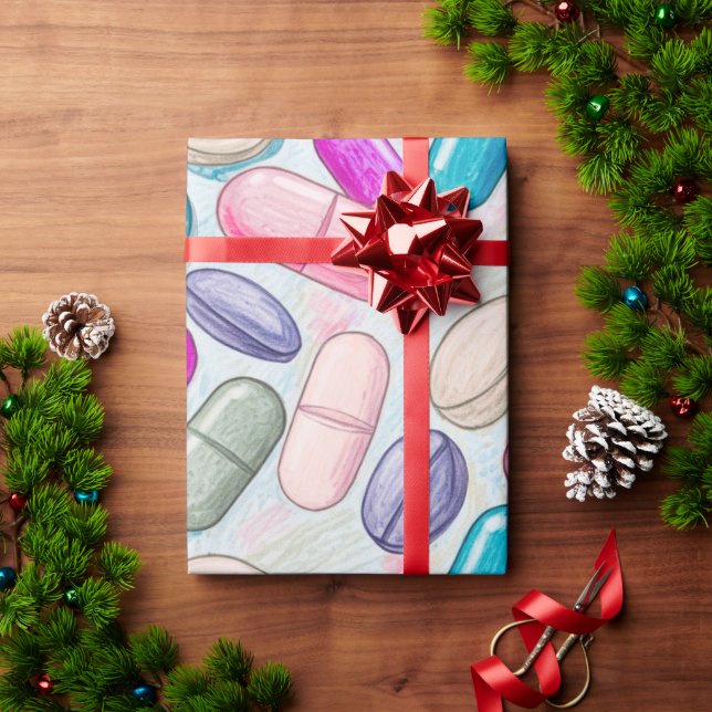 Papel De Regalo Medicina y farmacia Cápsula Púrpura Gris Rosa (Regalo de vacaciones)