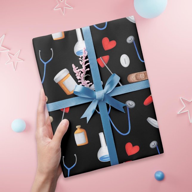 Papel De Regalo Médico de la Clínica Negra Herramientas Médicas Cu (Subido por el creador)