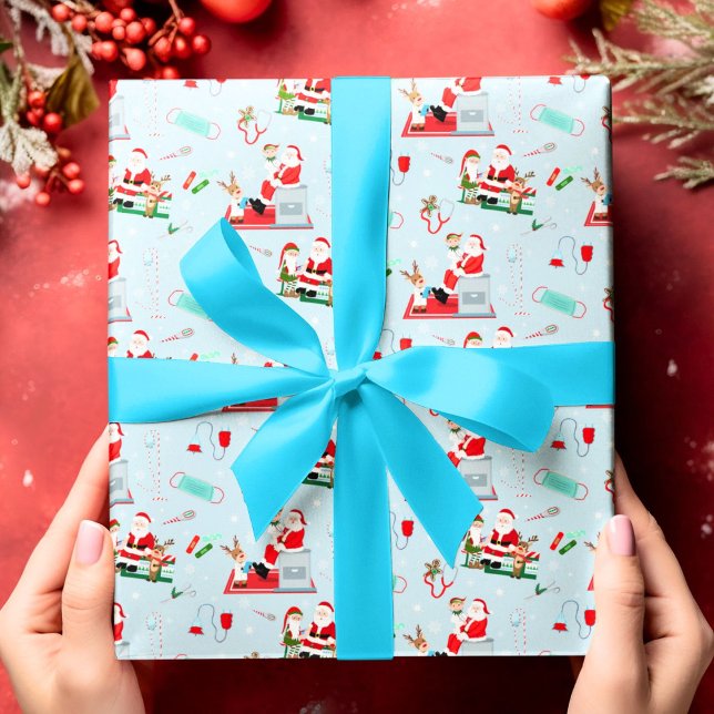 Papel De Regalo Médico de Navidad con Santa Azul Claro (Subido por el creador)