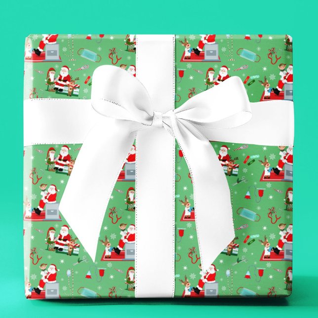 Papel De Regalo Médico de Navidad con Santa Verde (Subido por el creador)