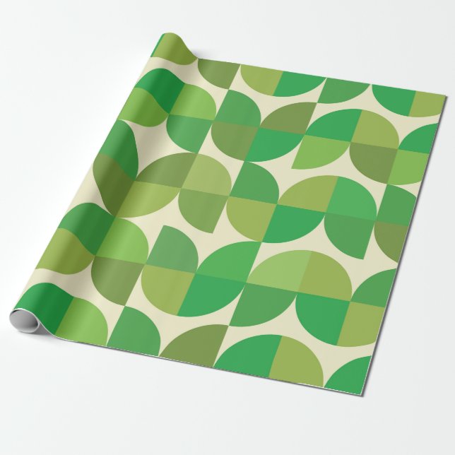 Papel De Regalo Medio siglo Patrón de medio círculo moderno verde (Desenrollado)