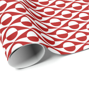 Papel De Regalo Mediosiglo Geométrico moderno, rojo oscuro y blanc