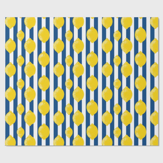 Papel De Regalo Mediterranean Summer Stripes and Lemons (Superficie plana)