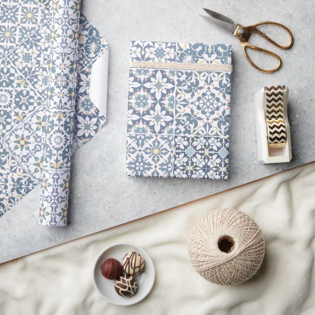 Papel De Regalo Mediterranean Tiles, Moroccan, Majolica, Azulejo (Artesanía)