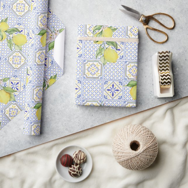 Papel De Regalo Mediterrenean Citrus Lemon pattern (Artesanía)
