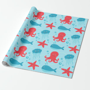 Papel De Regalo Medusas azules de las criaturas del Mar Rojo de la