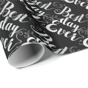 Papel De Regalo Mejor Día Relieve metalizado Plata Aspecto
