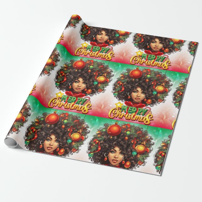 Papel De Regalo Melanin Navidades Reina negra Melanin Mujer Navida (Desenrollado)