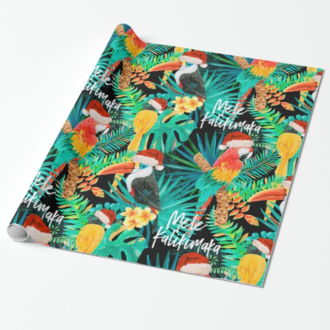 Papel De Regalo Mele Kalikimaka Aves tropicales de la selva (Desenrollado)