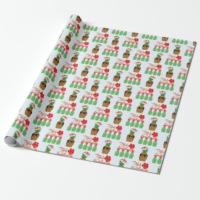 Papel De Regalo Mele Kalikimaka Hawaiana Piña Feliz Navidad (Desenrollado)