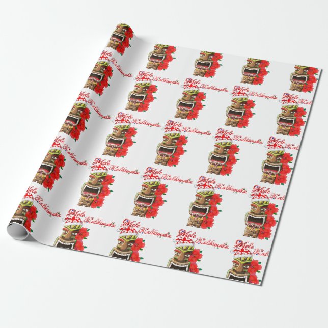 Papel De Regalo Mele Kalikimaka Santa Tiki (Desenrollado)