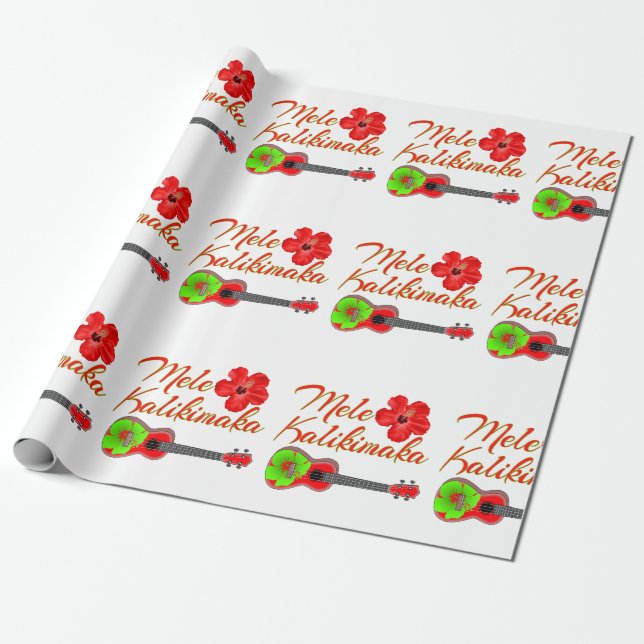 Papel De Regalo Mele Kalikimaka Ukulele (Desenrollado)