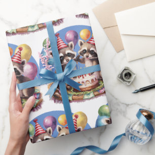 Papel De Regalo mellizos de fiesta de cinco años de alto mapache b