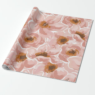 Papel De Regalo Melocotón Sonrojado Peonía Acuarela Floral