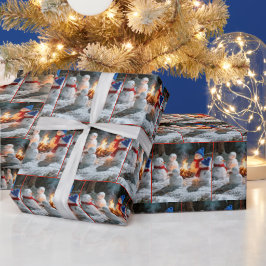 Papel De Regalo Melting Snowmen Sitting Around a Campfire