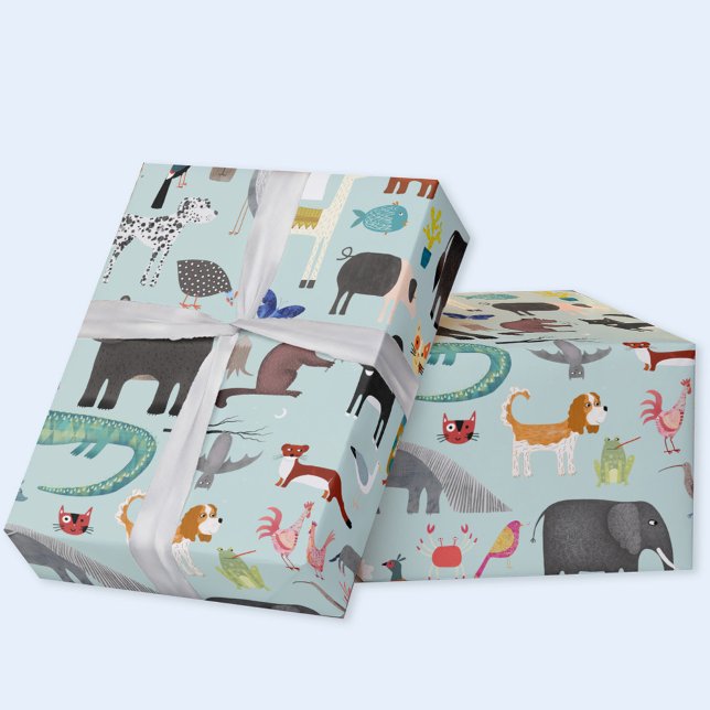 Papel De Regalo Menagerie animal (Fun animal menagerie gift wrapping paper with wild, safari, zoo, pet and farm animals)